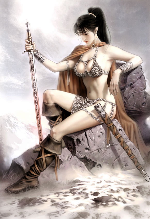 Swordswoman in chainmail bikini
